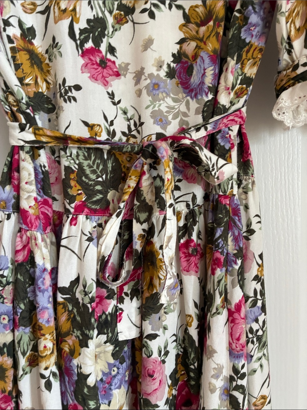 Vintage 80s Sweet Miranda Floral Rayon Midi Dress Prairie Cottagecore Button - Picture 8 of 9